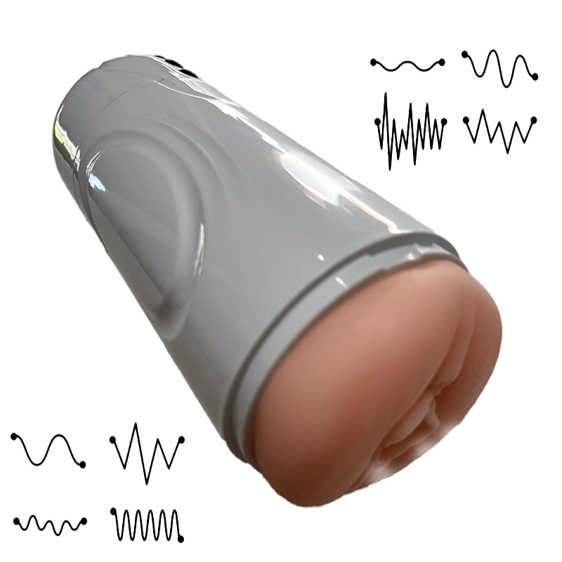 An image of the Alpha Lover product called The Sucker. This image shows that the penis trainer comes with various vibration and sucking modes.