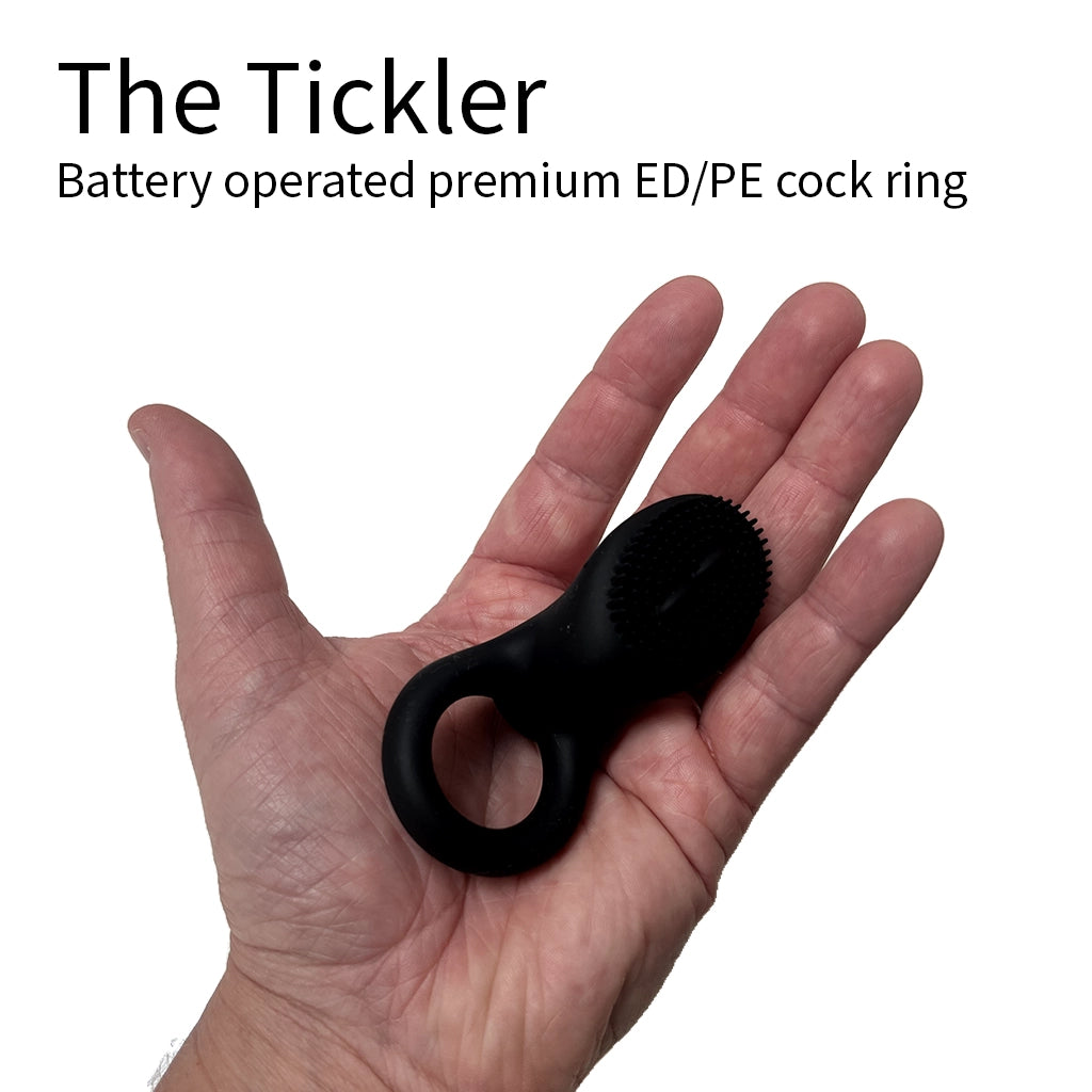 Hero image of our battery operated premium cock ring for ED and PE (premature ejaculation)