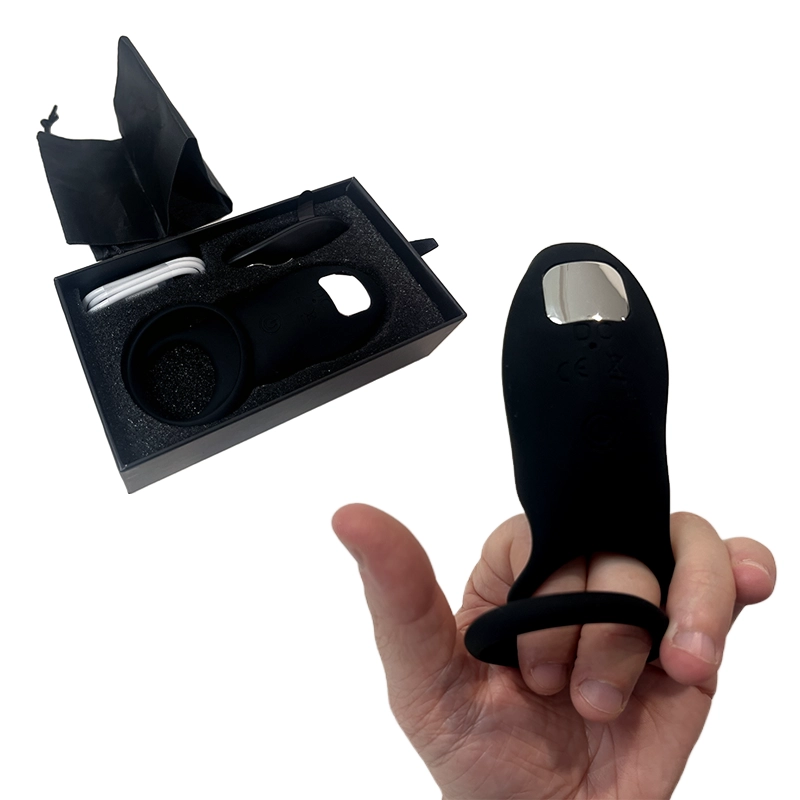 An image of the Leg-shaker cock ring product by Alpha Lover showing the size and the storage box.