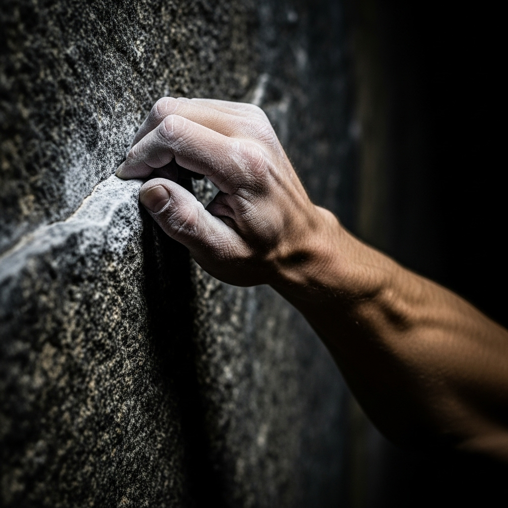 Hand gripping a rocky surface
