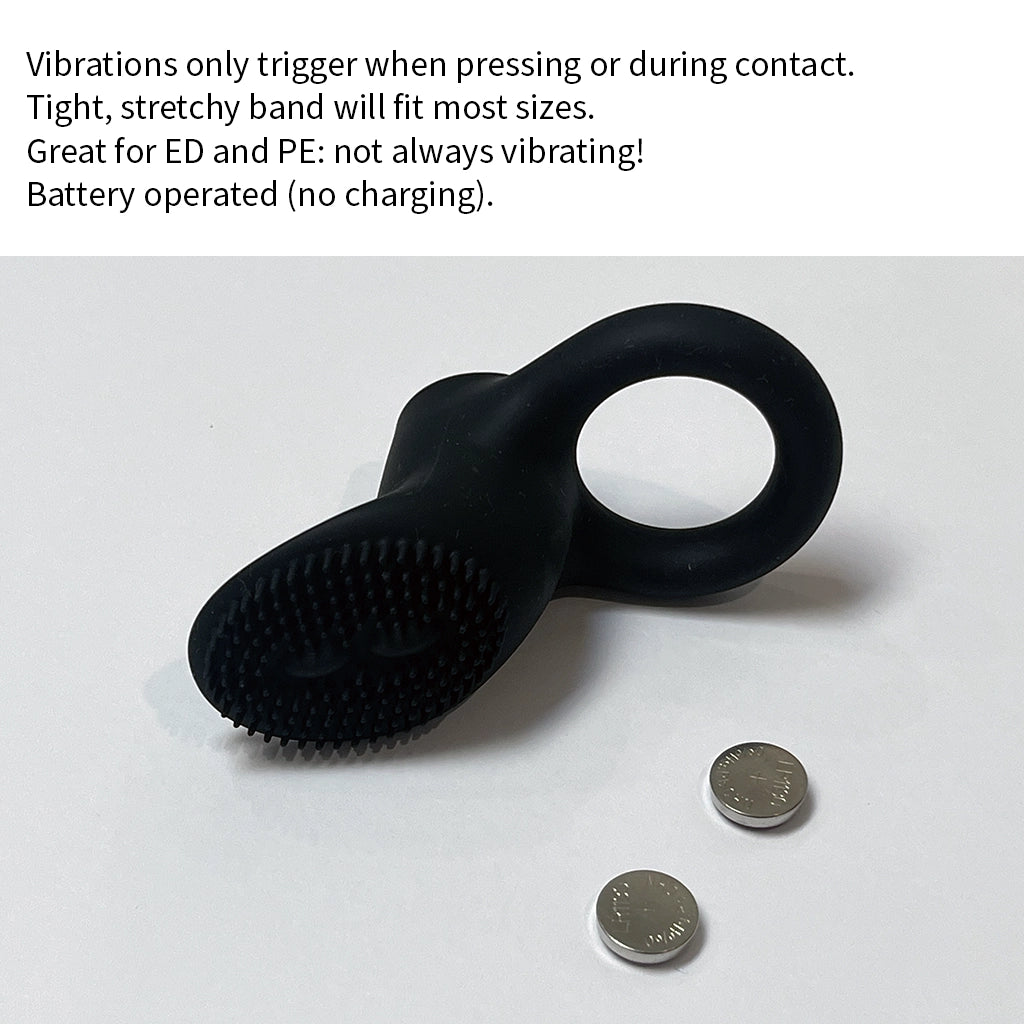 Close-up of The Tickler cock ring. This is a battery operated cock ring designed to help with ED and PE (premature ejaculation).