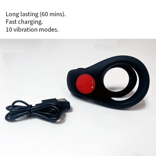 The Colossus vibrating ring with its magnetic, fast-charging USB cable and 10 vibration modes - Alpha Lover