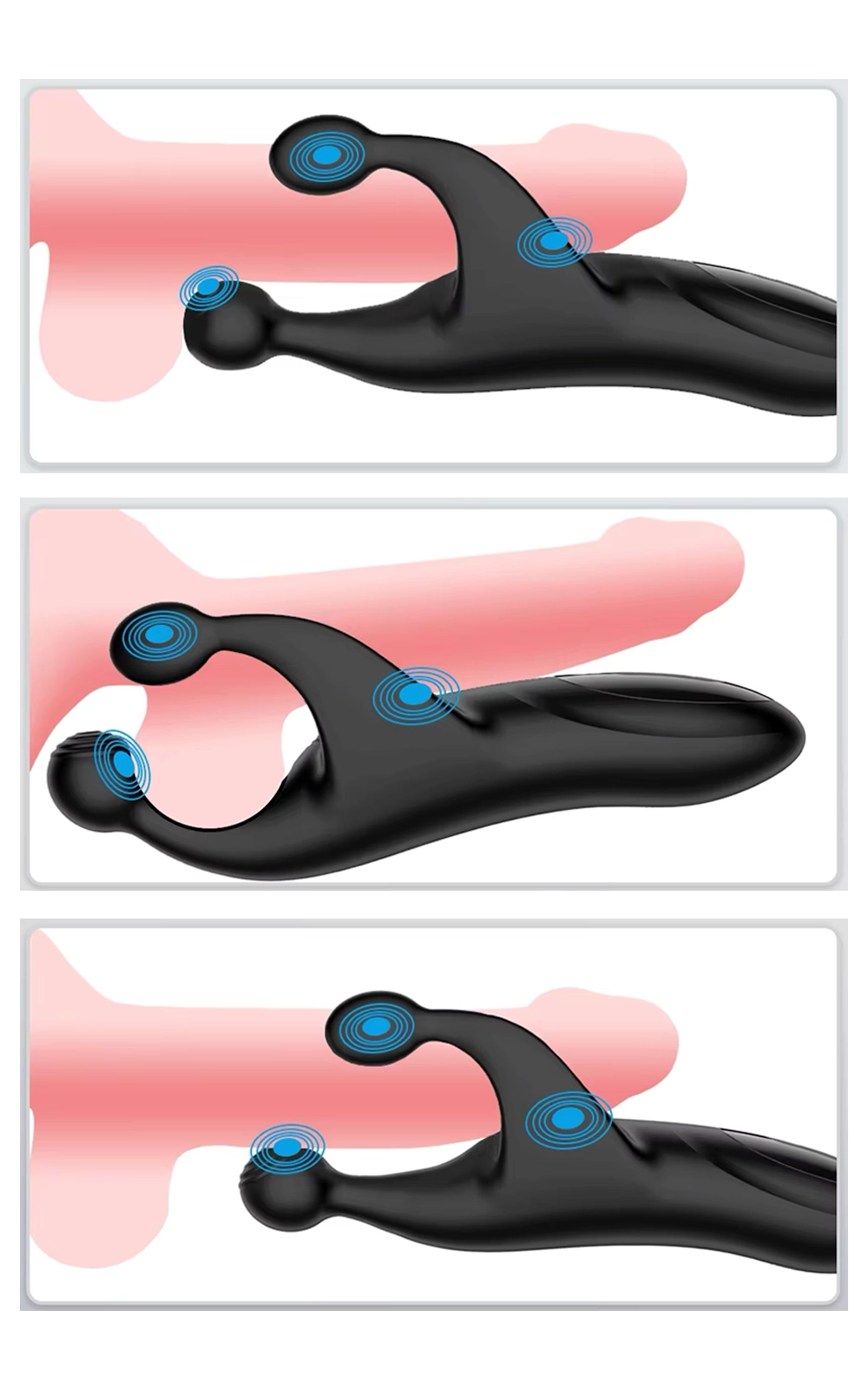 Diagram of The Nexus automatic stroker showing the different positions and ways to use it.