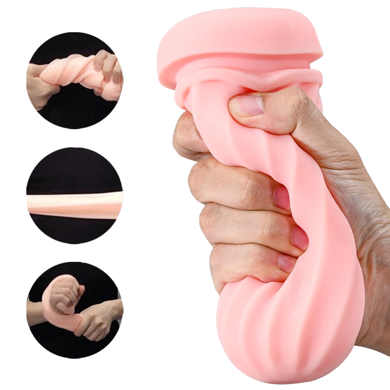Demonstration of The Rep's soft, flexible, and durable medical-grade silicone sleeve being squeezed - Alpha Lover